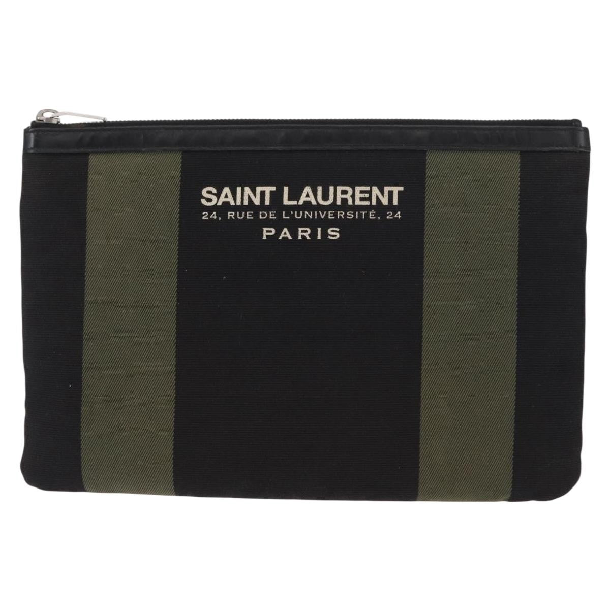 Saint Laurent Beach Zip Canvas, Khaki, Canvas, Clutch