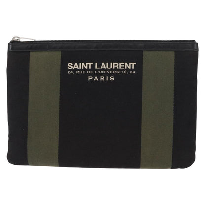Saint Laurent Beach Zip Canvas, Khaki, Canvas, Clutch