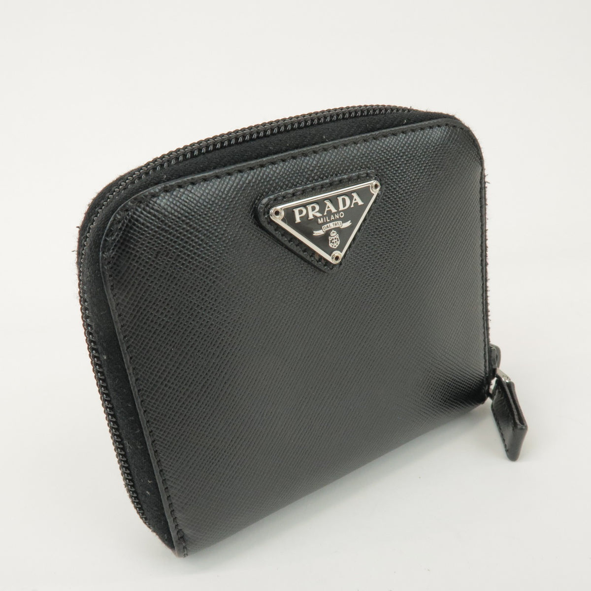 Prada Bifold Zip Around Saffiano Leather, Black, Leather, Wallet