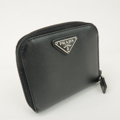 Prada Bifold Zip Around Saffiano Leather, Black, Leather, Wallet