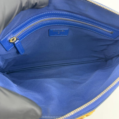 Chanel Boy O Case Clutch Quilted Caviar, Blue, Leather, Clutch