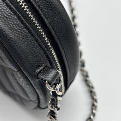 Chanel Handle with Care Round Vanity Case with Chain Quilted Caviar, Black, Calfskin, Clutch