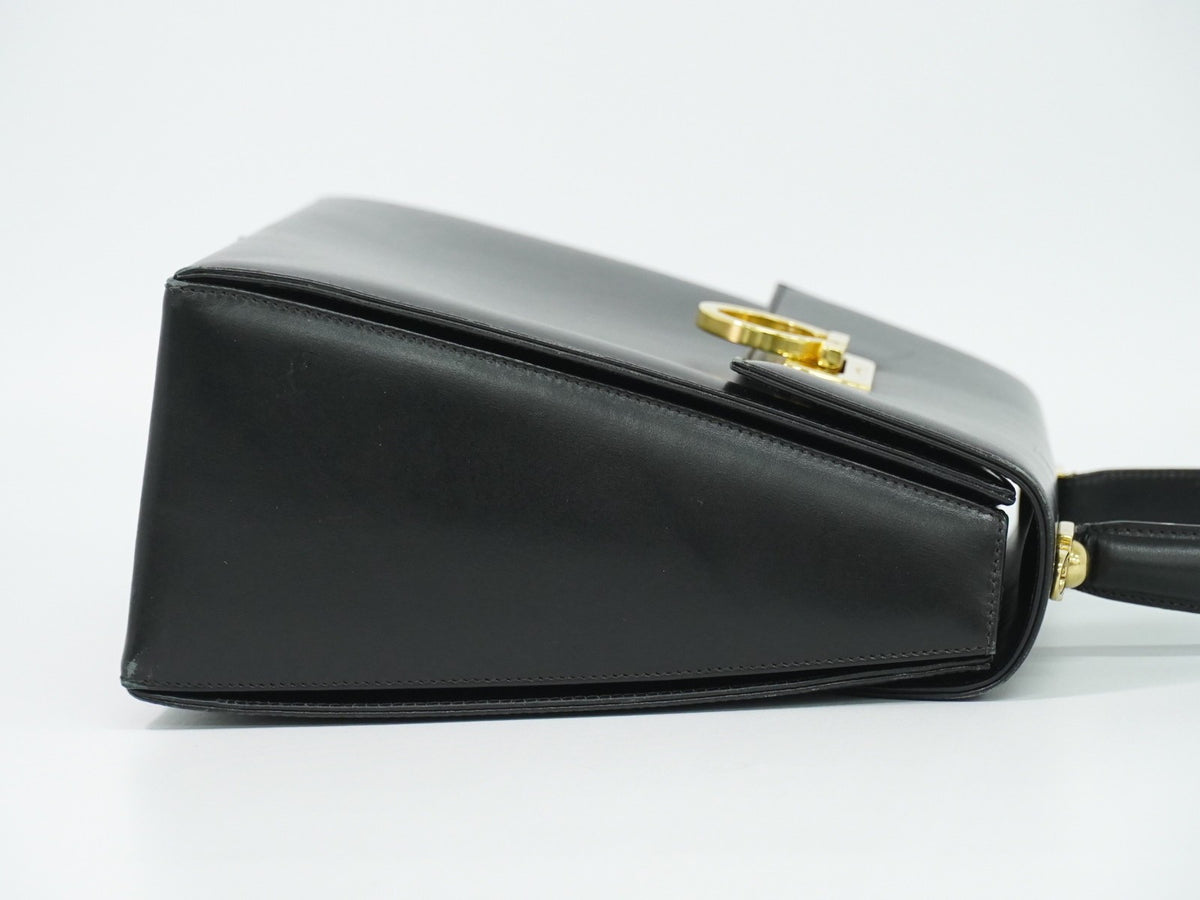 Salvatore Ferragamo Convertible Top Handle Leather, Black, Leather, Handbag