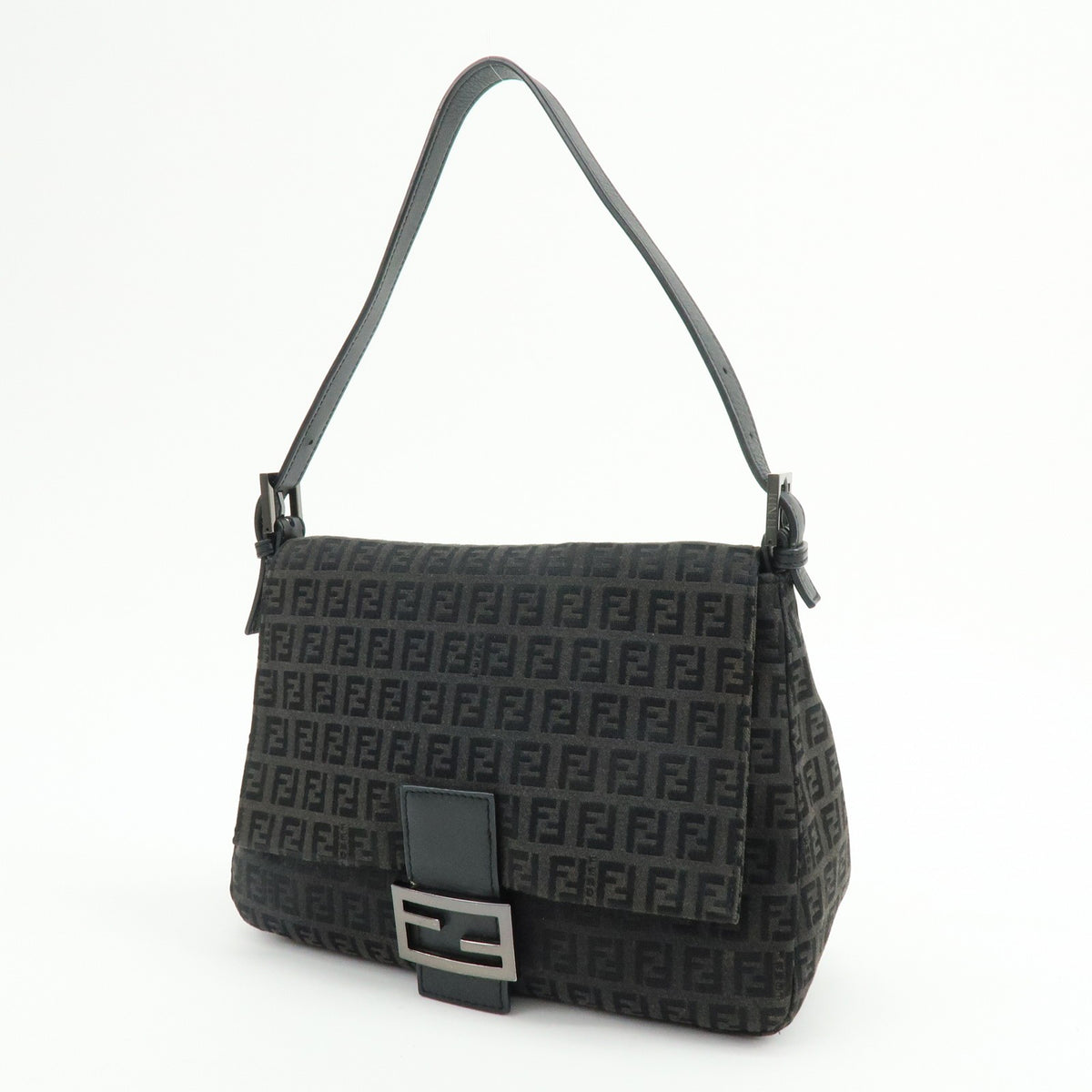 Fendi Zucchino Canvas Mamma Baguette Canvas, Black, Canvas, Shoulder Bag