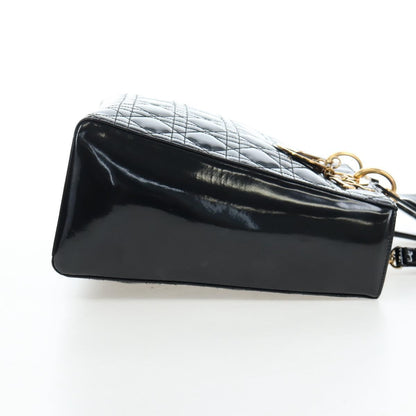 Christian Dior Lady Dior Cannage, Black, Patent Leather, Handbag