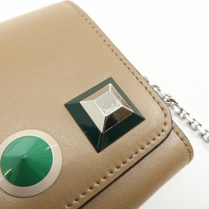 Fendi Continental Wallet on Chain Studded Leather, Beige, Leather, Crossbody Bag