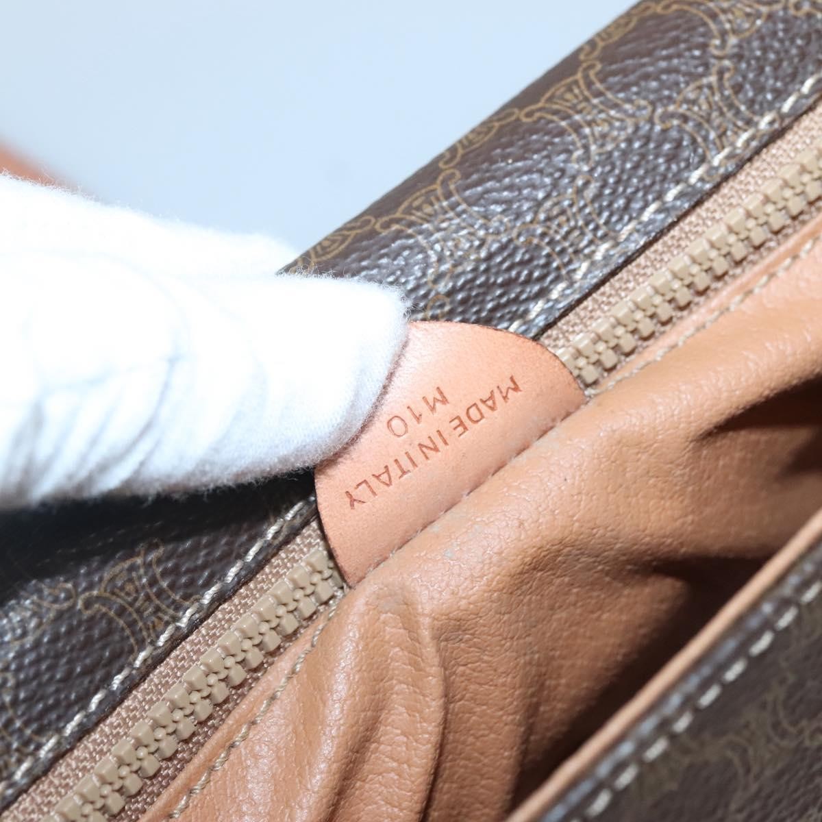 Celine Vintage Macadam Canvas and Leather, Brown, Canvas, Shoulder Bag