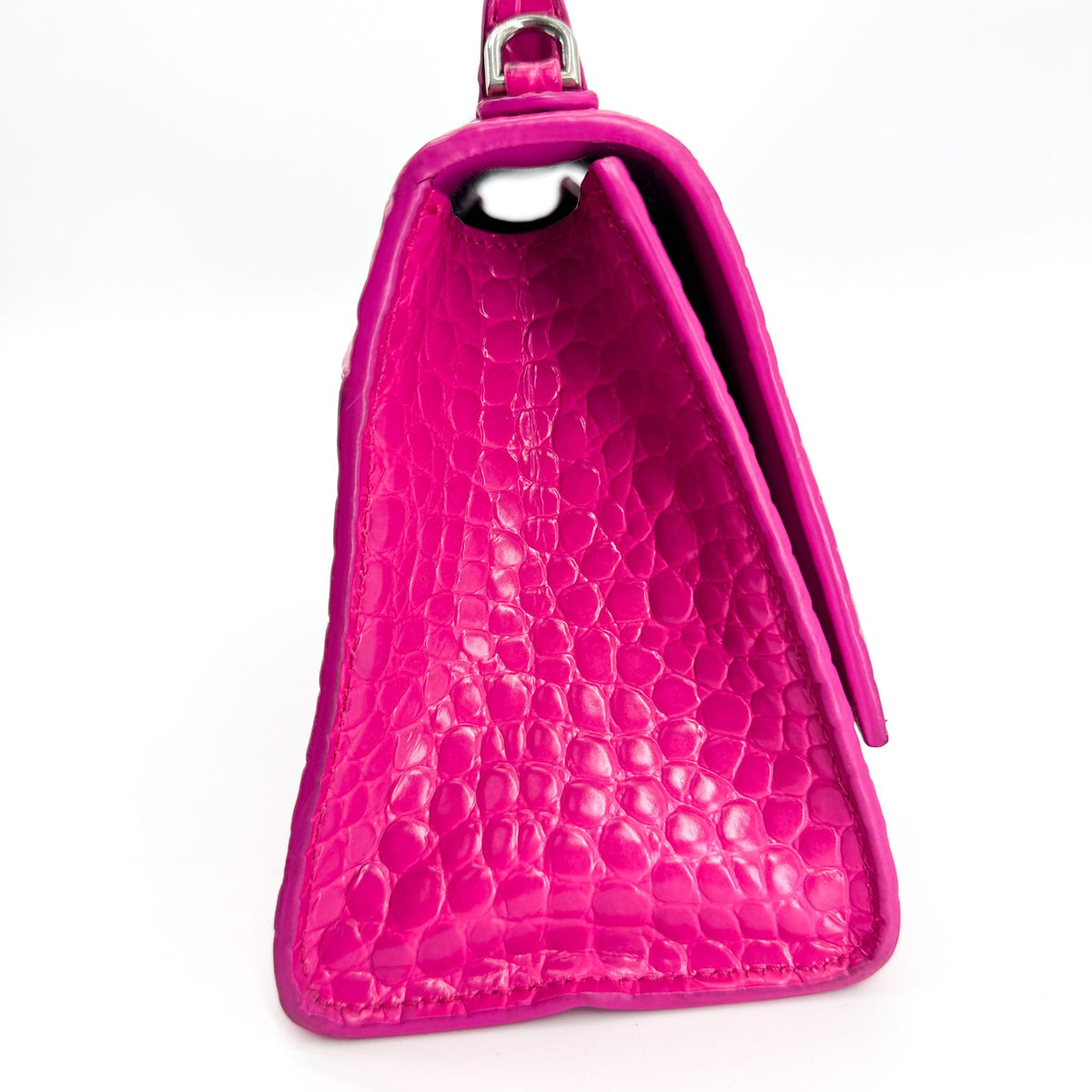 Balenciaga Hourglass Top Handle Crocodile Embossed Leather, Pink, Leather, Handbag