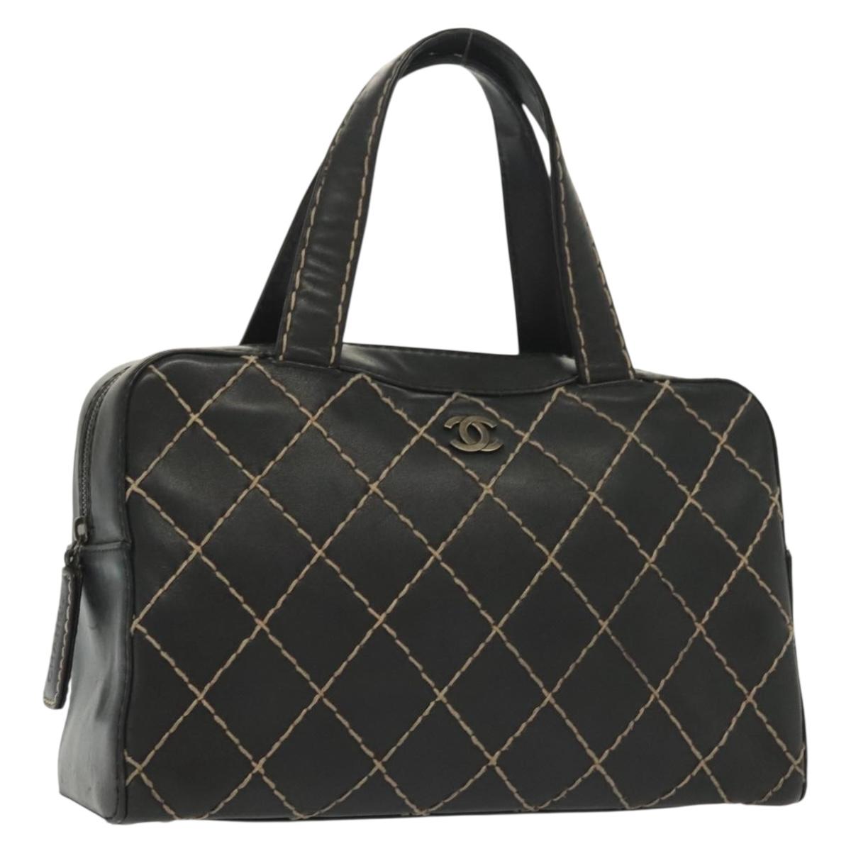 Chanel Surpique Boston Bag Quilted Leather, BLACK, LEATHER, Travel bag
