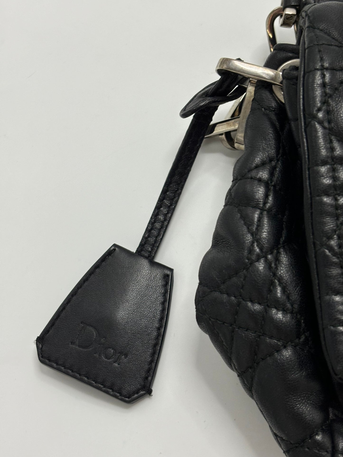 Christian Dior New Lock Flap Cannage Quilt Lambskin, Black, Leather, Handbag