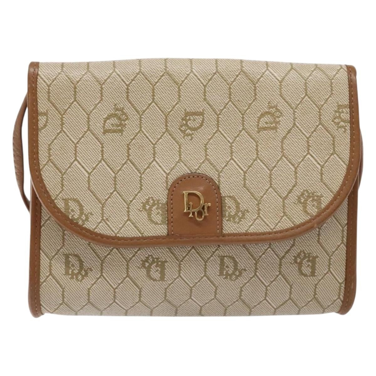 Christian Dior Vintage Honeycomb Flap Coated Canvas, Beige, PVC, Wallet