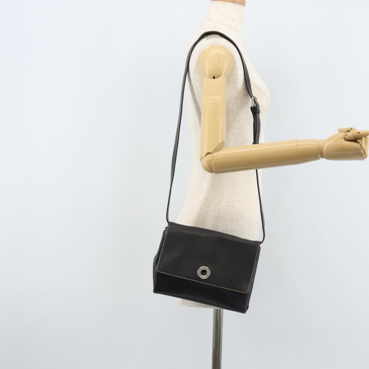Celine Vintage Circle Logo Leather, Black, Leather, Crossbody Bag