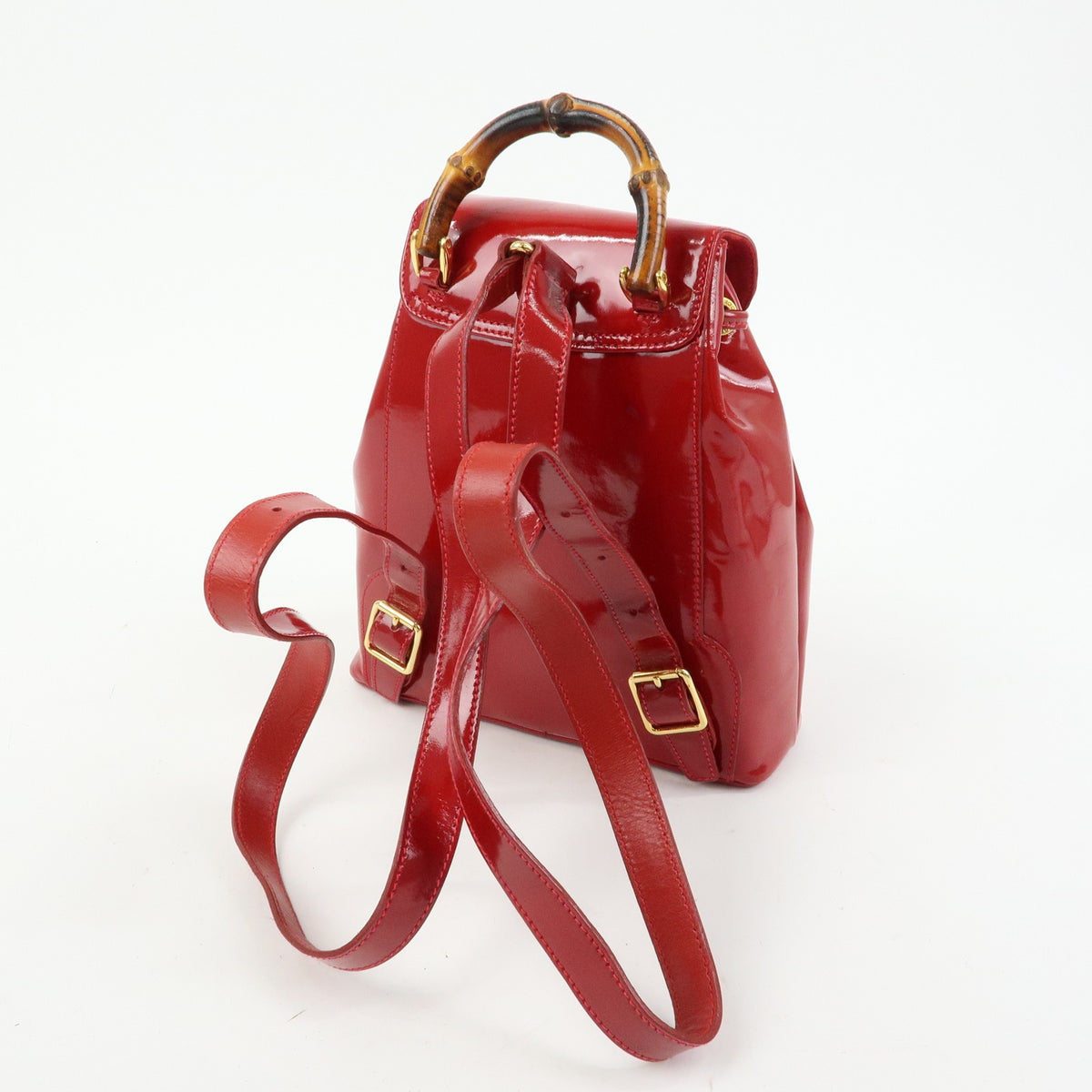 Gucci Vintage Bamboo Patent, Red, Patent Leather, Backpack