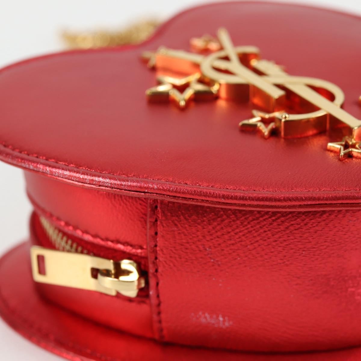 Saint Laurent Love Heart Chain Leather, Red, Leather, Shoulder Bag