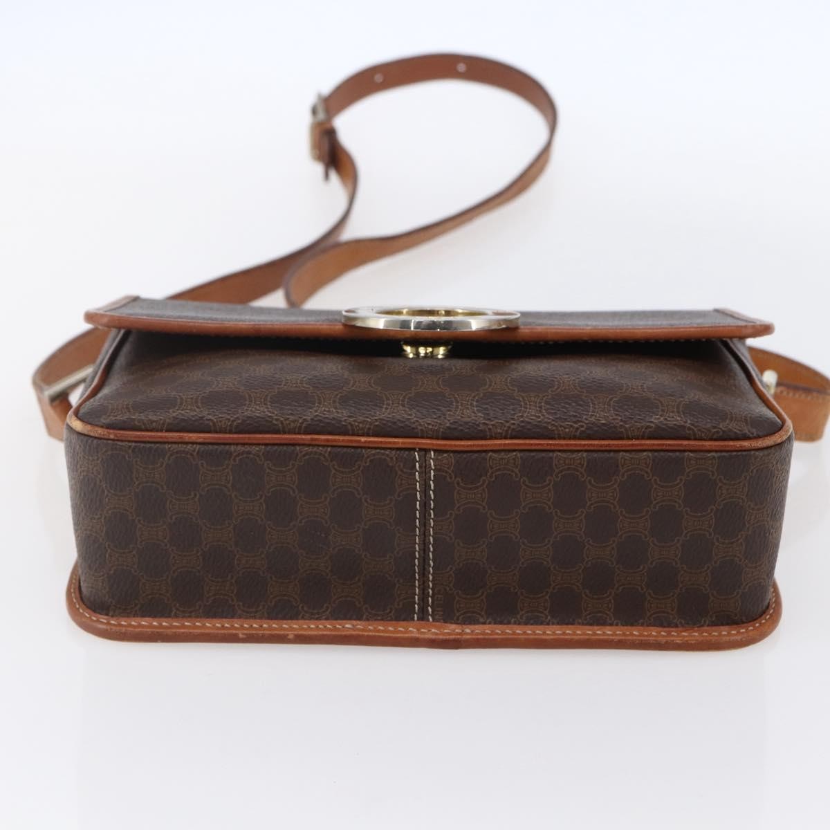 Celine Vintage Macadam Circle Logo Canvas and Leather, Brown, Canvas, Shoulder Bag