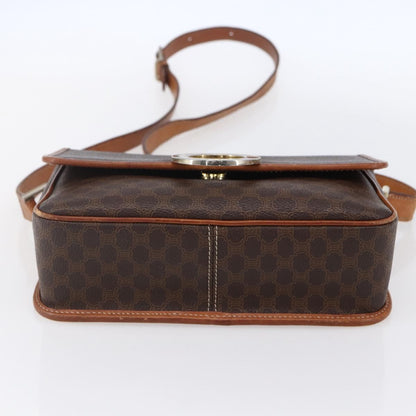 Celine Vintage Macadam Circle Logo Canvas and Leather, Brown, Canvas, Shoulder Bag