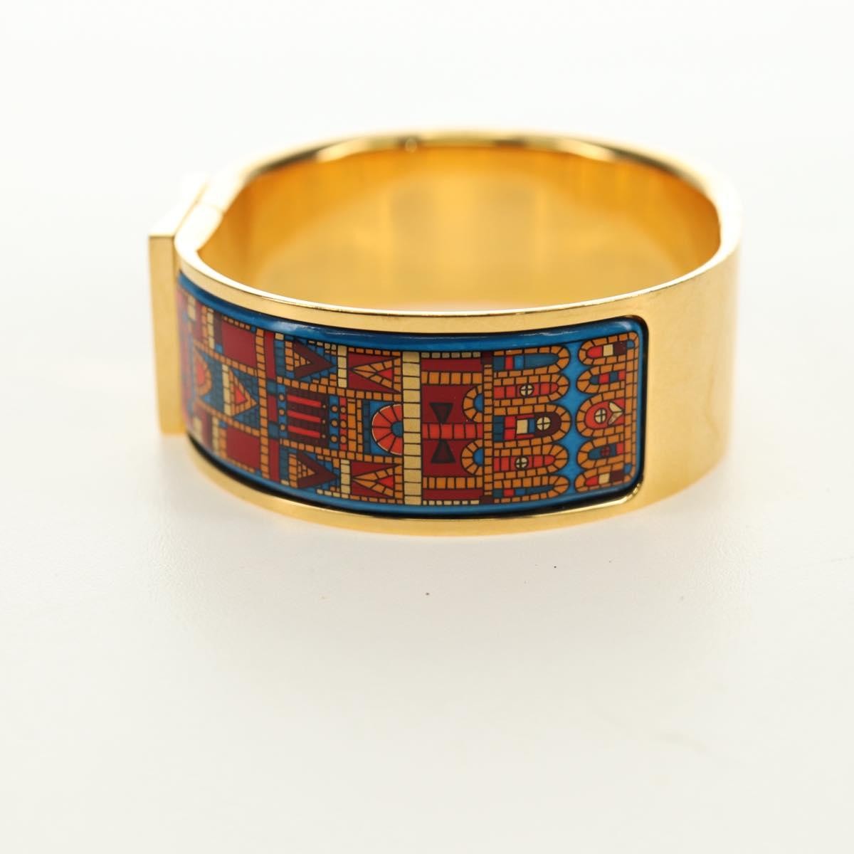 Hermes Loquet Bangle Metal and Printed Enamel, Gold, Metal, Bracelet