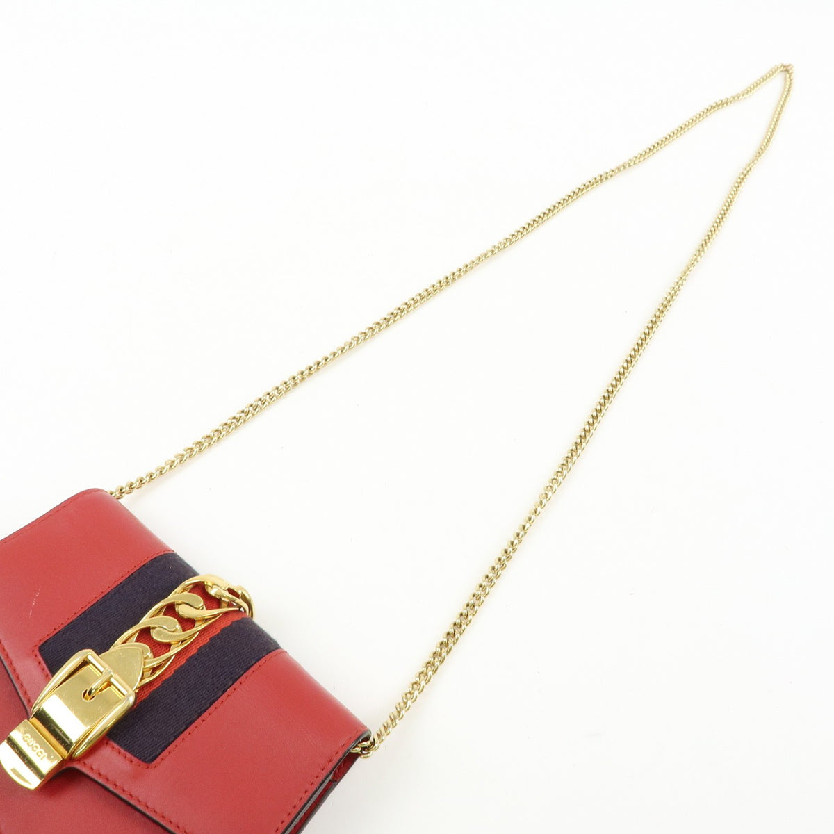 Gucci Sylvie Chain Leather, Red, Leather, Shoulder Bag