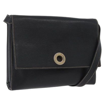 Celine Circle Logo Leather, Black, Leather, Shoulder Bag