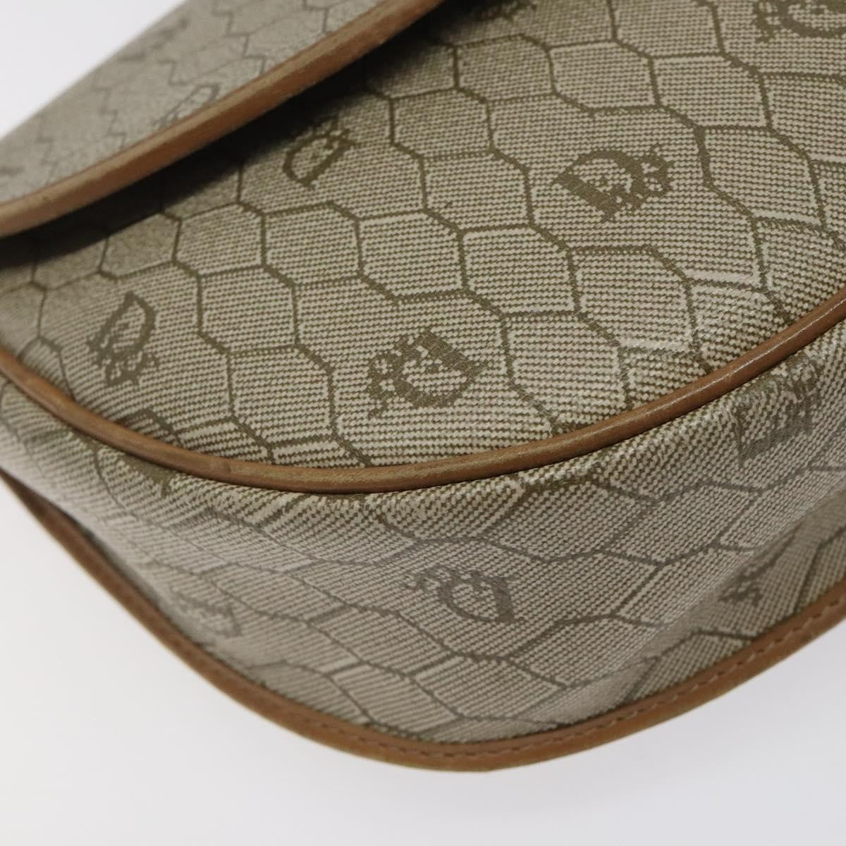 Christian Dior Vintage Honeycomb Flap Canvas and Leather, Beige, Canvas, Shoulder Bag