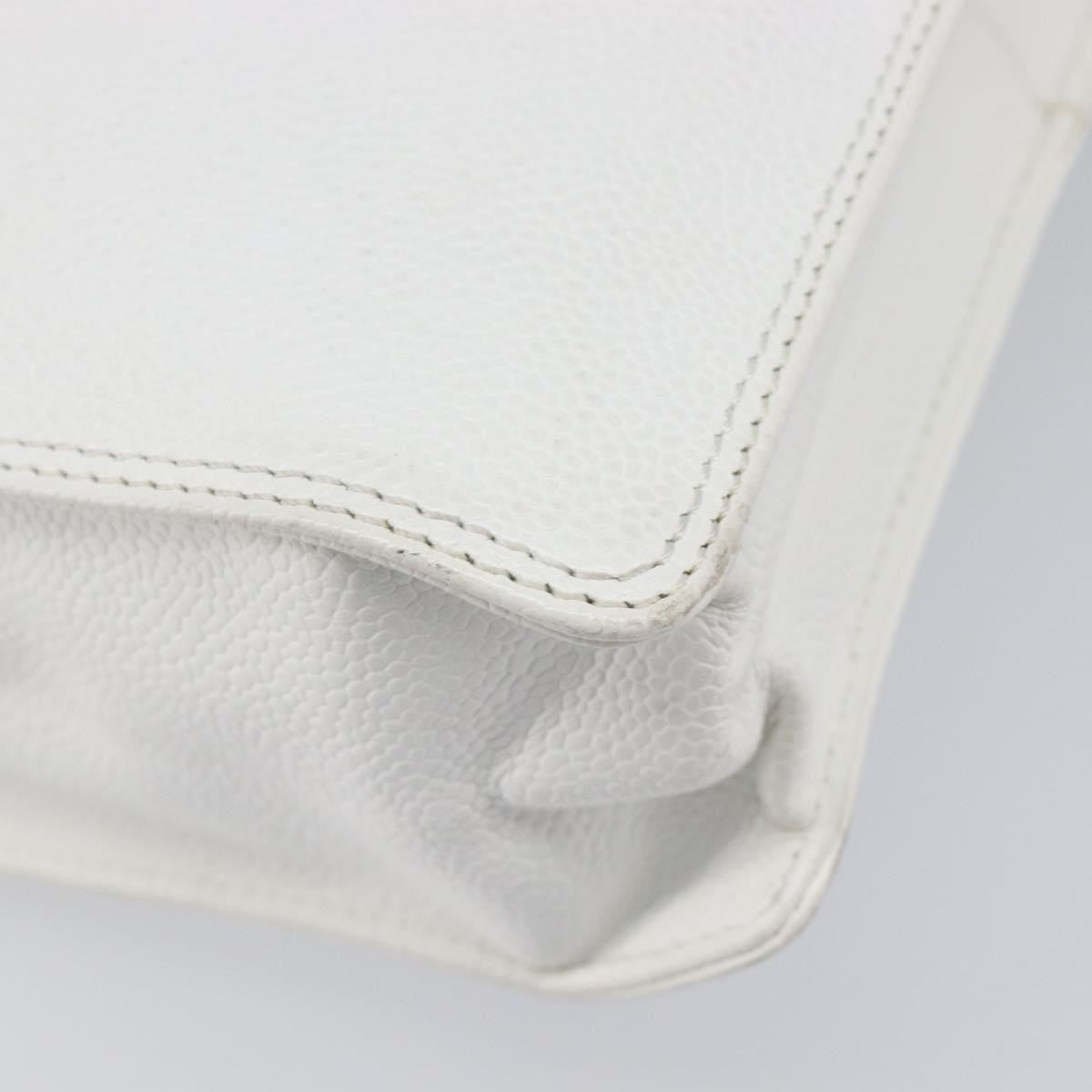 Chanel Vintage Wooden Quilted Caviar, White, Leather, Tote Bag