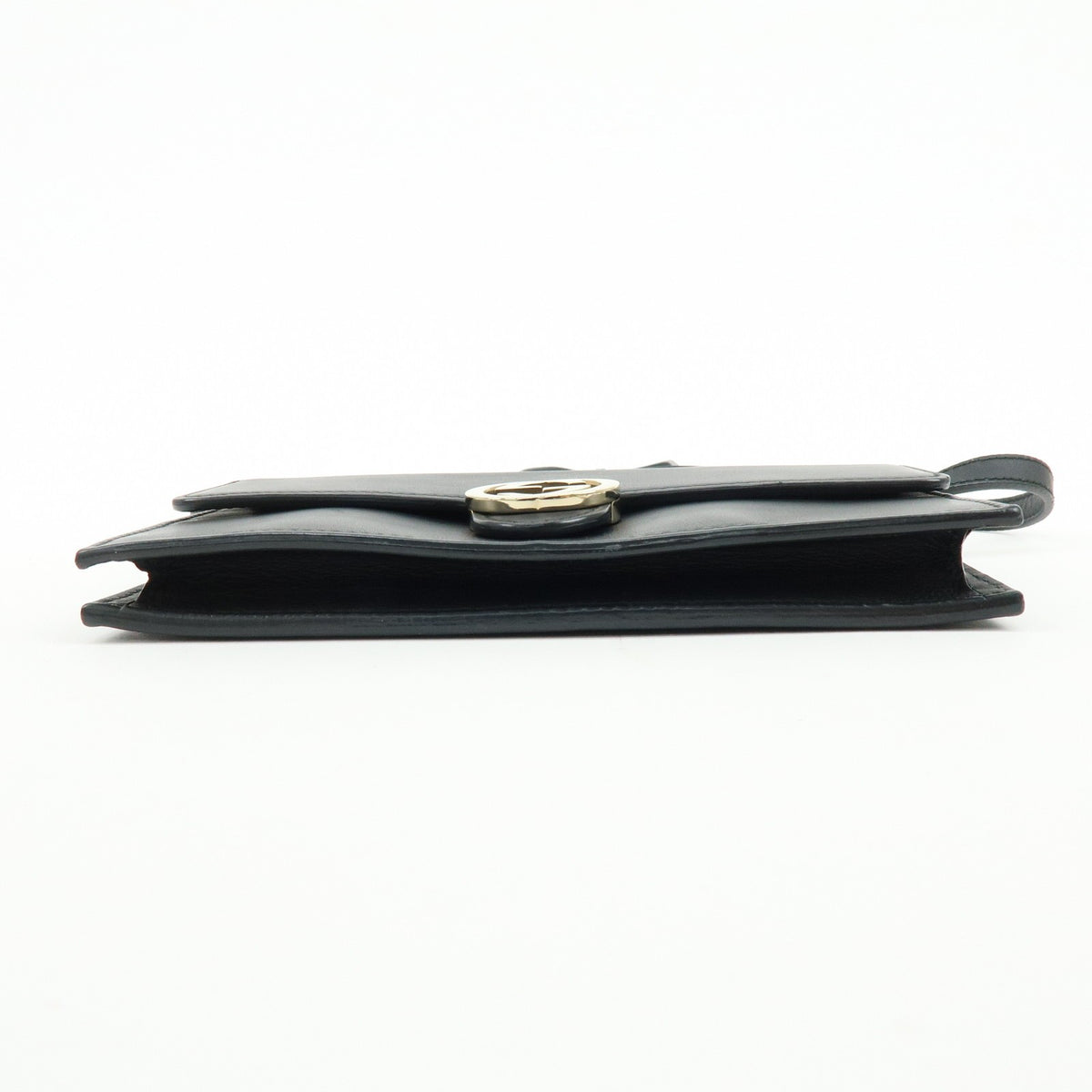 Gucci Interlocking Wallet on Chain Leather, Black, Leather, Crossbody Bag