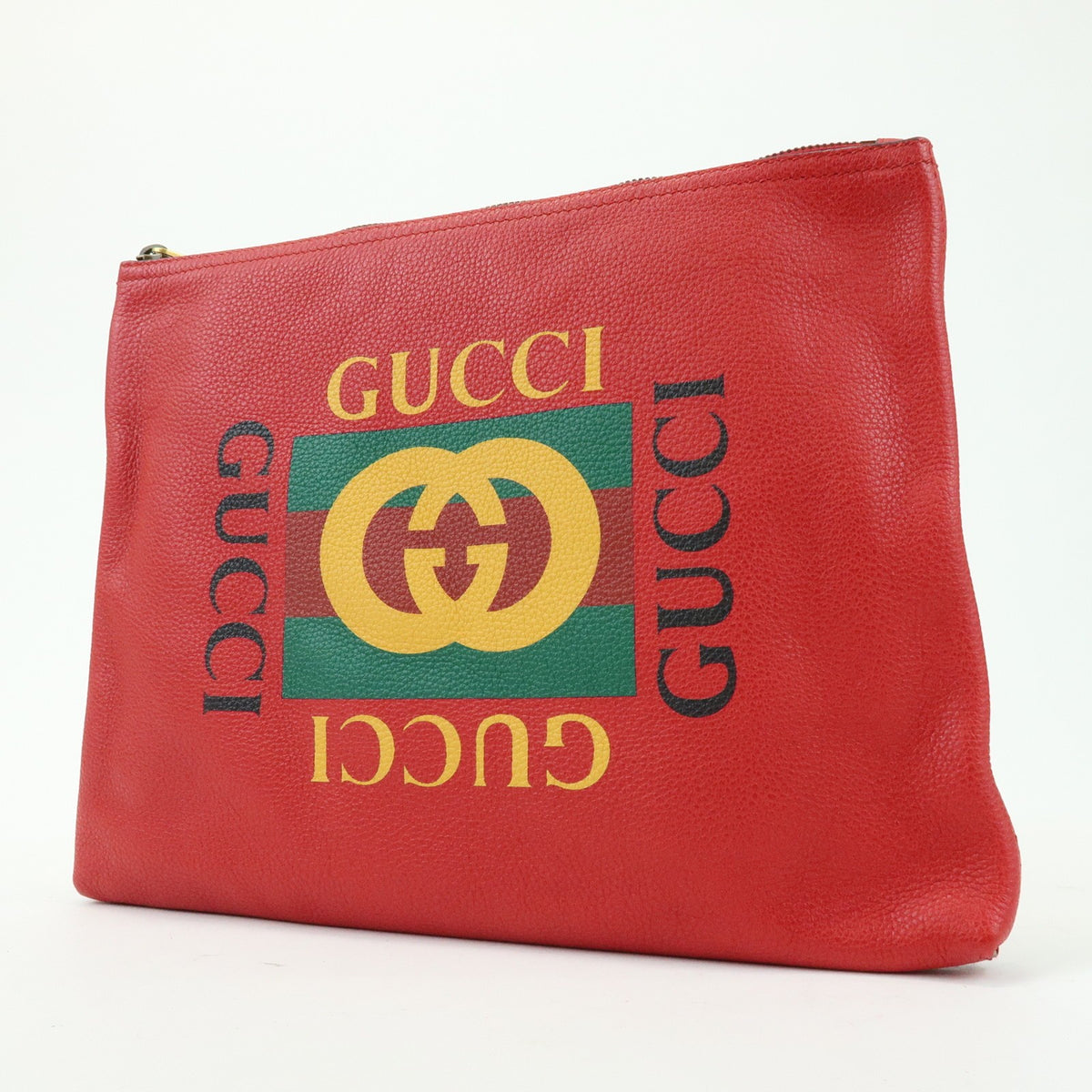 Gucci Logo Portfolio Printed Leather, Red, Leather, Clutch