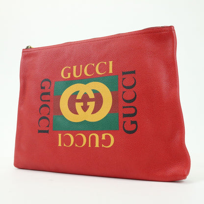 Gucci Logo Portfolio Printed Leather, Red, Leather, Clutch