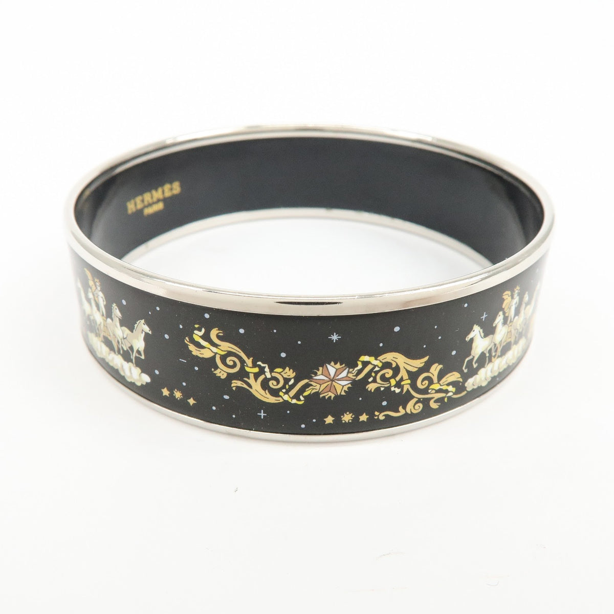 Hermes Bangle Printed Enamel, Silver, Silver Plated, Bracelet