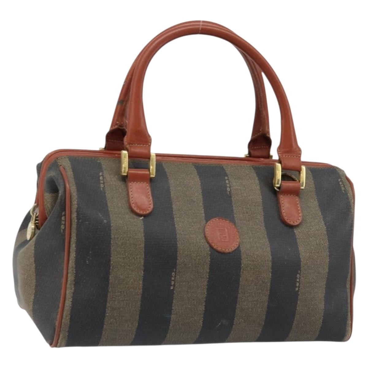 Fendi Vintage Pequin Convertible Boston Coated Canvas, Brown, Canvas, Handbag