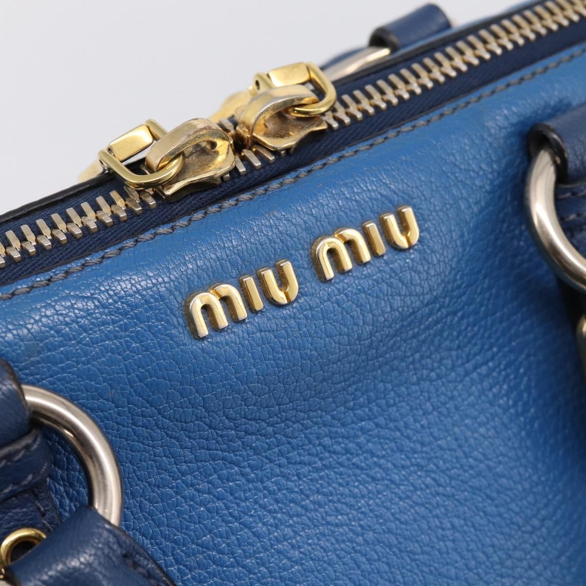 Miu Miu Madras Bowler Leather, Blue, Leather, Handbag