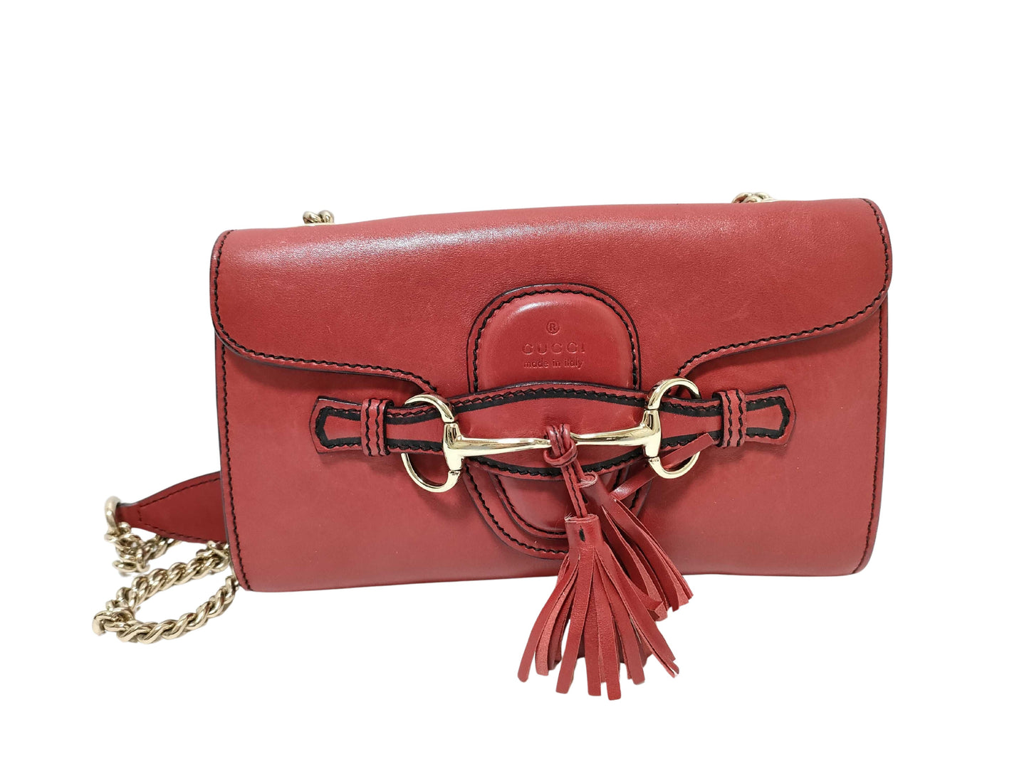 Gucci Emily Chain Flap Bag Leather, RED, LEATHER, Shoulder bag