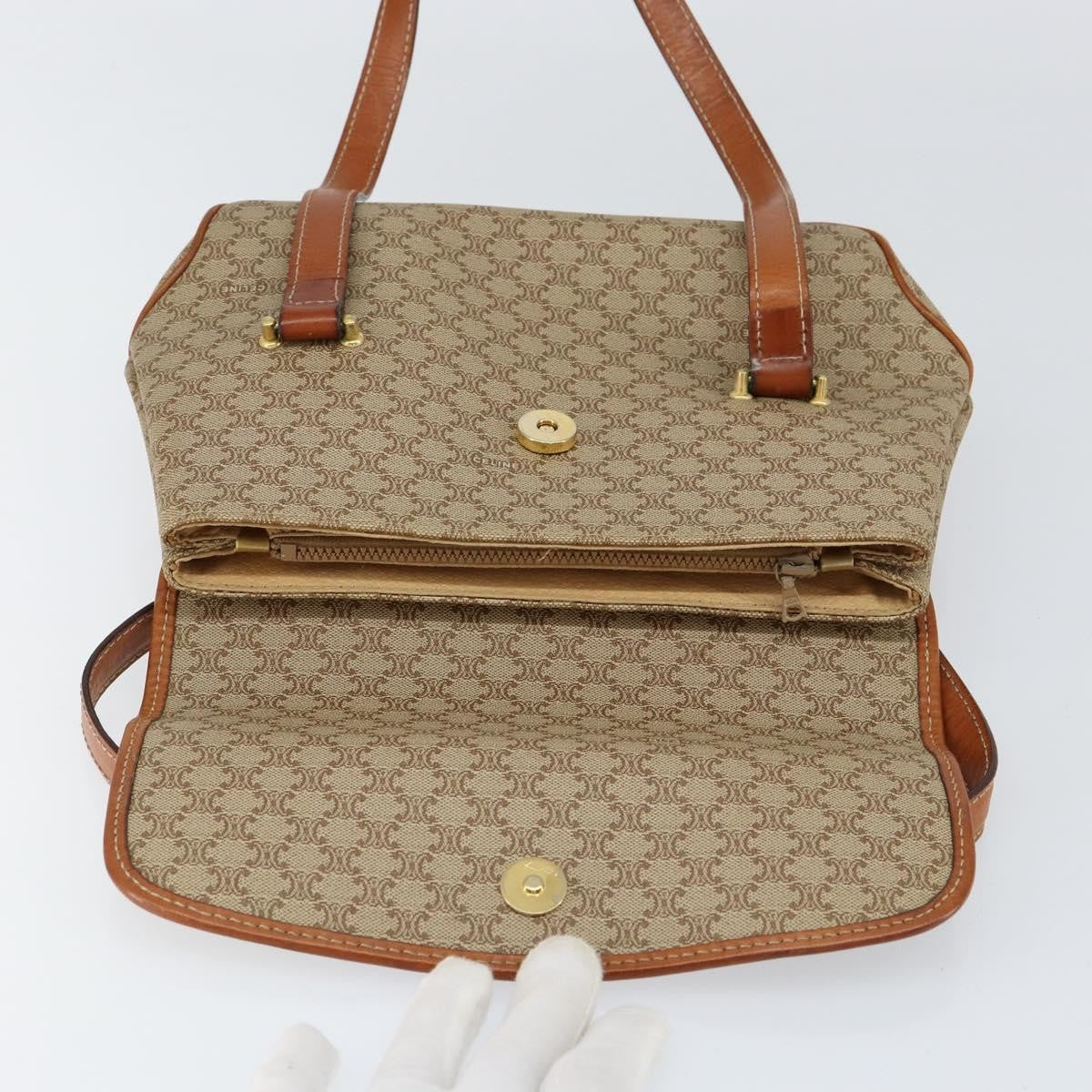 Celine Vintage Macadam Canvas and Leather, Beige, Canvas, Handbag