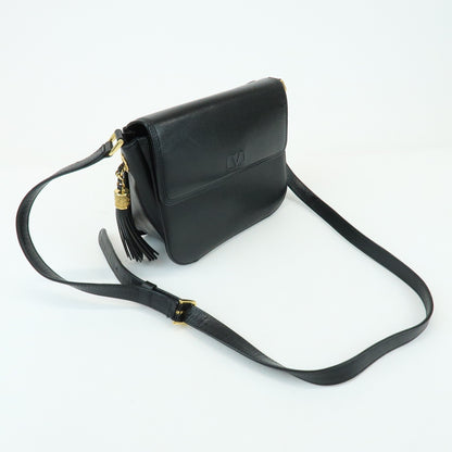 Valentino Garavani VLogo Flap Leather, Black, Leather, Shoulder Bag