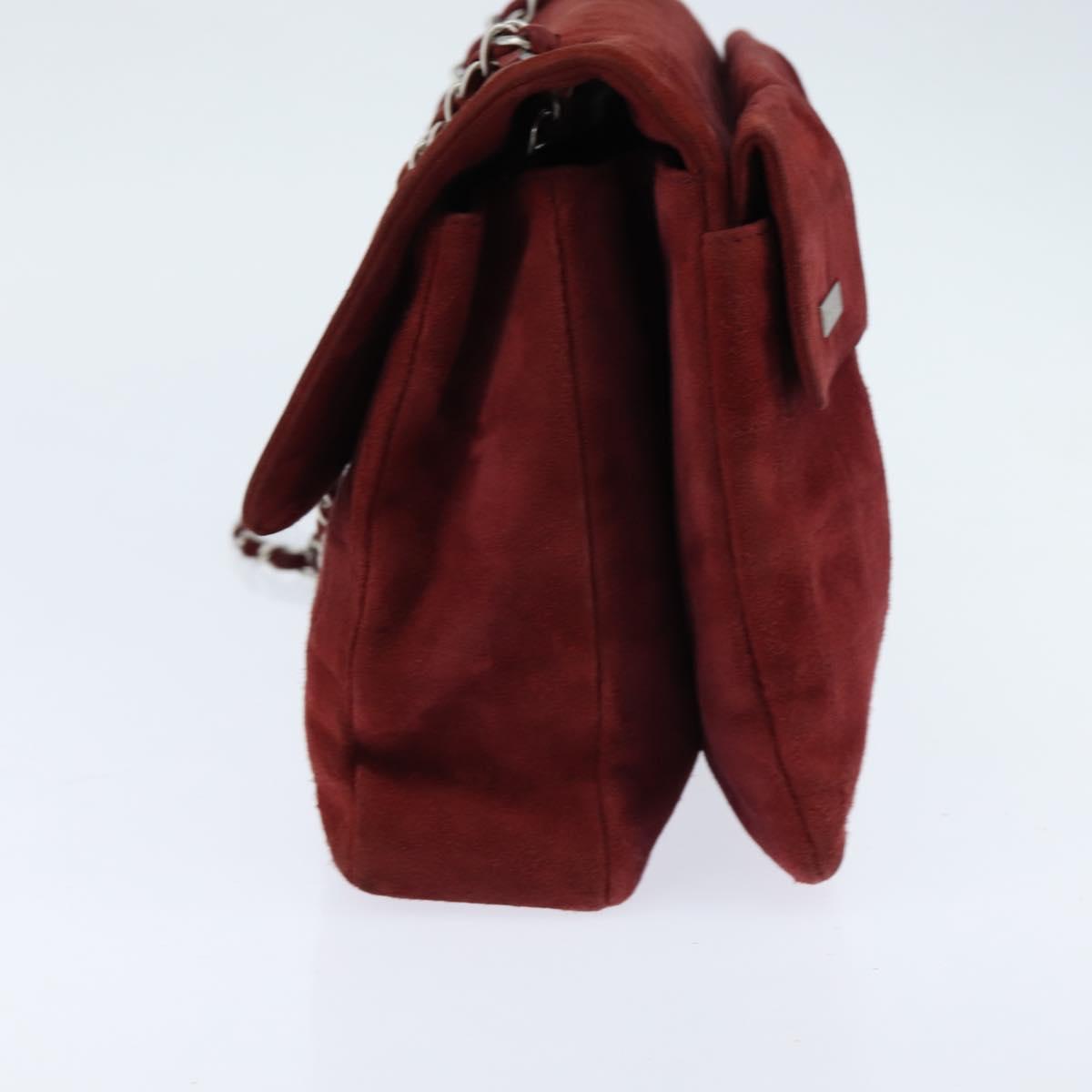 Chanel Chocolate Bar Flap Bag Quilted Satin, RED, SUEDE, Shoulder bag