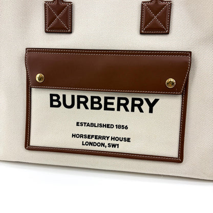 Burberry Freya Shopping Canvas with Leather, Beige, Canvas, Tote Bag