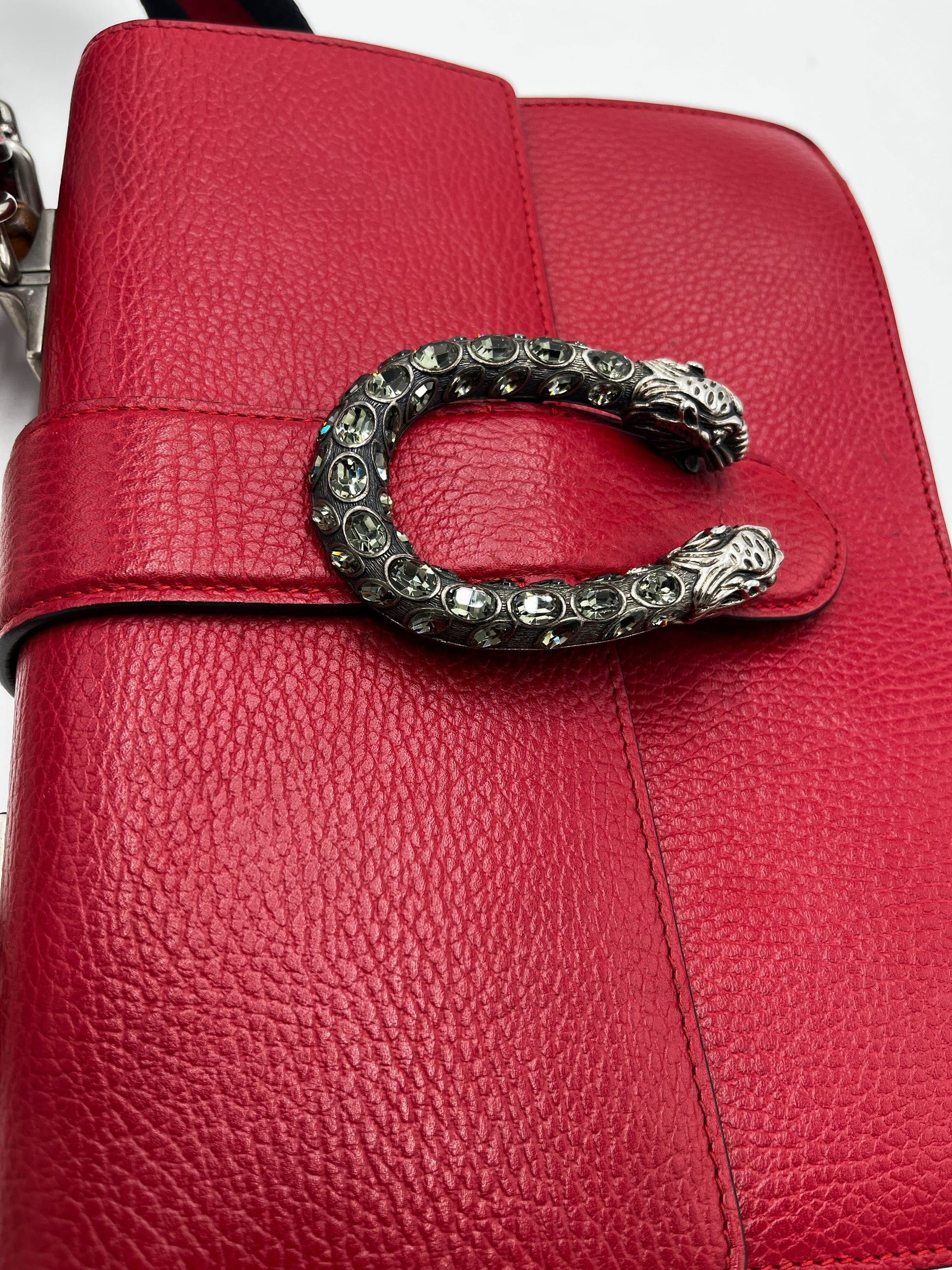 Gucci Dionysus Bamboo Top Handle Bag Leather, RED, LEATHER, Handbag