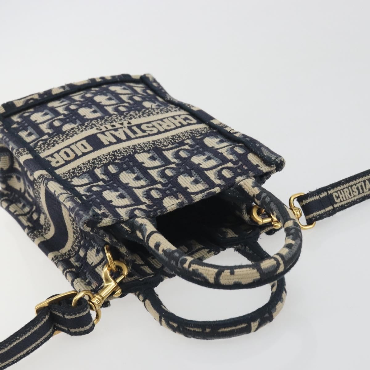 Christian Dior Book Tote Phone Oblique Canvas, Navy, Canvas, Tote Bag