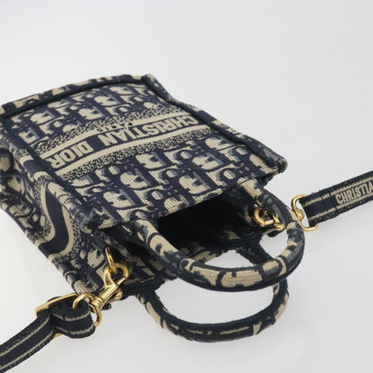Christian Dior Book Tote Phone Oblique Canvas, Navy, Canvas, Tote Bag