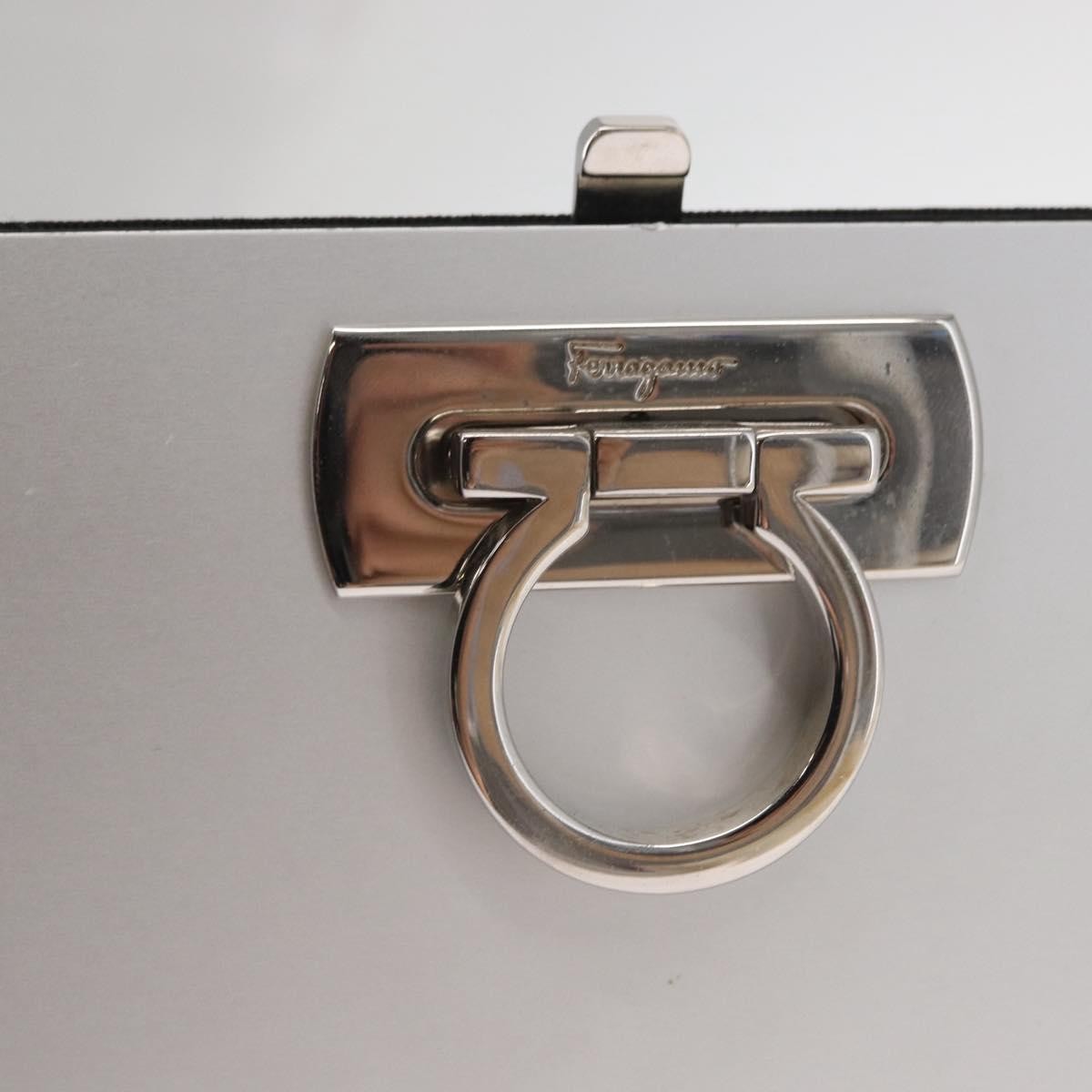 Salvatore Ferragamo Vintage Gancini Chain Leather, Silver, Stainless Steel, Shoulder Bag