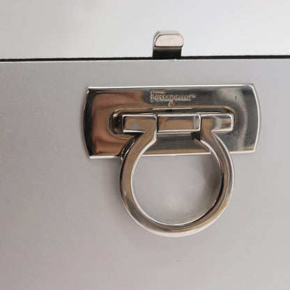 Salvatore Ferragamo Vintage Gancini Chain Leather, Silver, Stainless Steel, Shoulder Bag