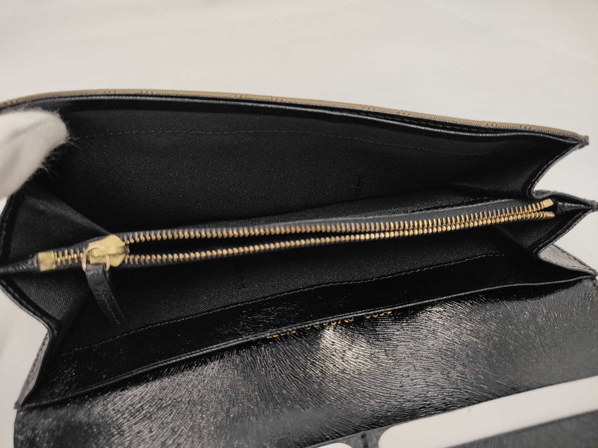 Fendi Logo Continental Leather, Beige, Canvas, Wallet