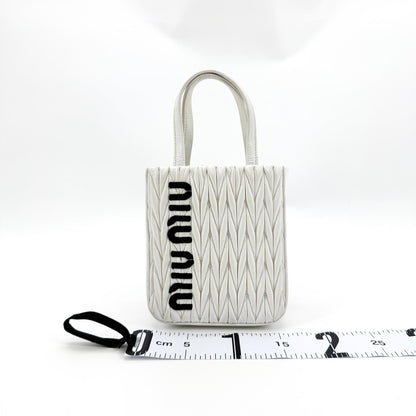 Miu Miu Matelassé Nappa Leather Top Handle Bag Leather, White, Leather, Clutch