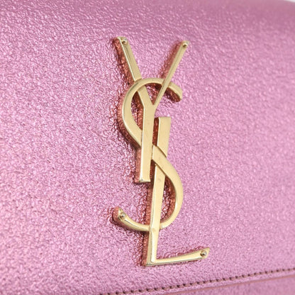 Saint Laurent Classic Monogram Metallic Leather, Pink, Leather, Crossbody Bag