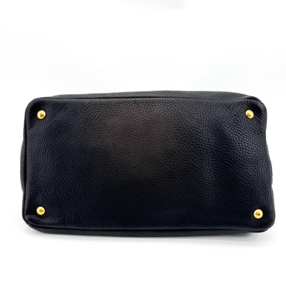 Prada Convertible Open Leather, Black, Leather, Tote Bag