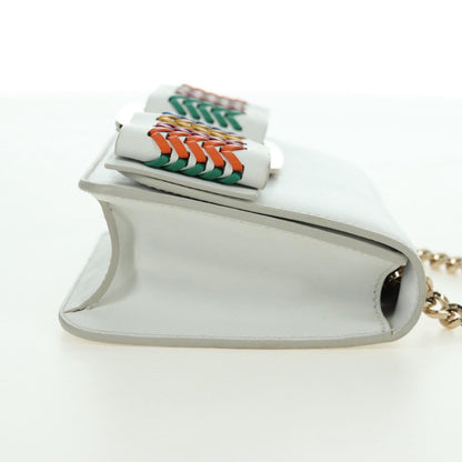 Salvatore Ferragamo Vala Chain Leather, White, Leather, Shoulder Bag
