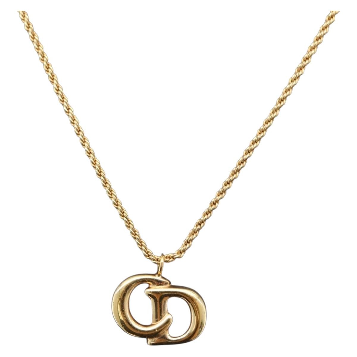 Christian Dior CD Pendant Metal, Gold, Metal, Necklace