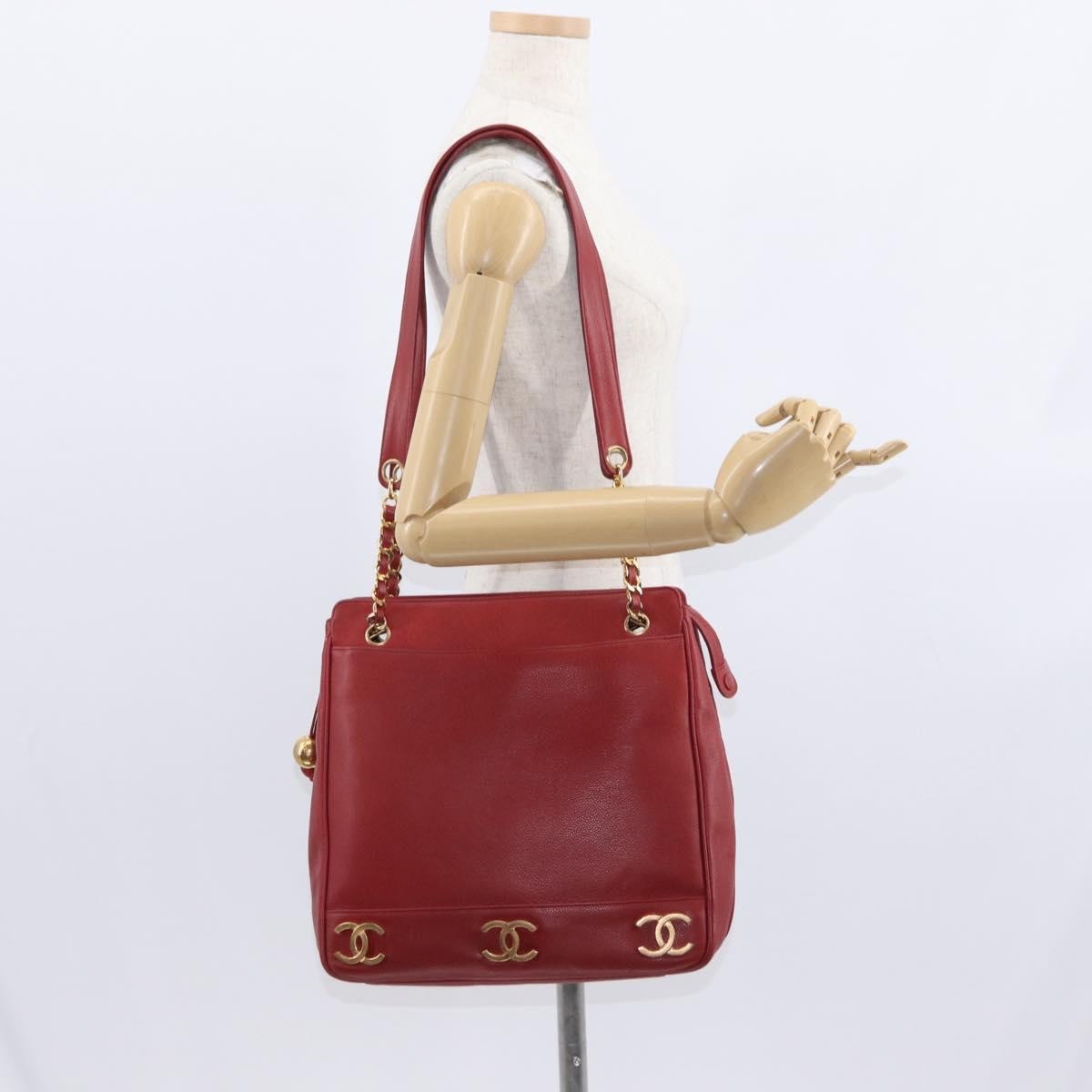 Chanel Vintage Metal CC Caviar, Red, Leather, Shoulder Bag