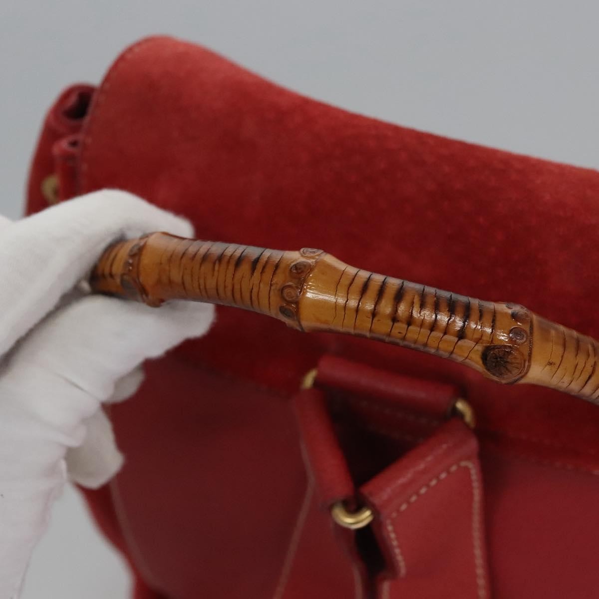 Gucci Vintage Bamboo Suede and Leather, Red, Suede, Backpack