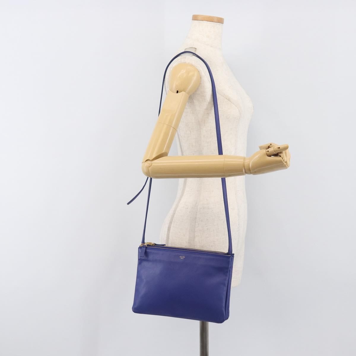 Celine Trio Leather, Blue, Leather, Shoulder Bag